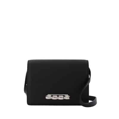 Zwarte Leren Vier Ring Tas - Cross Body Stijl Alexander McQueen , Black , Dames