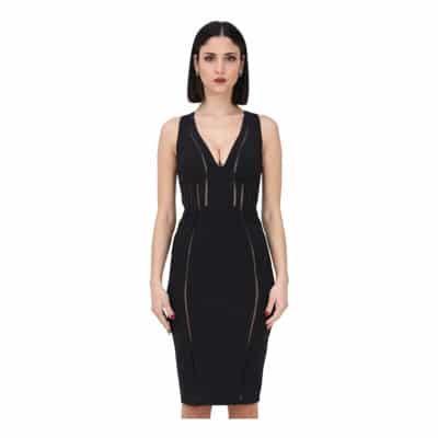 Zwarte Midi Jurk met Uitgesneden Details Elisabetta Franchi , Black , Dames