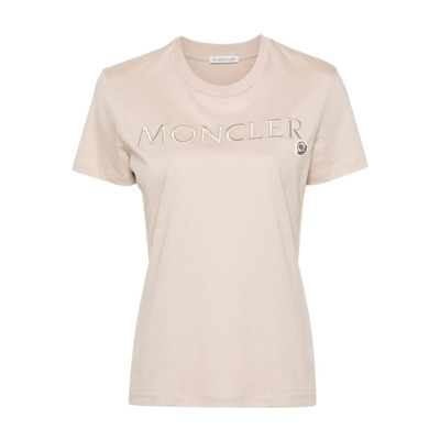 Beige T-shirts en Polos met Logo Moncler , Beige , Dames