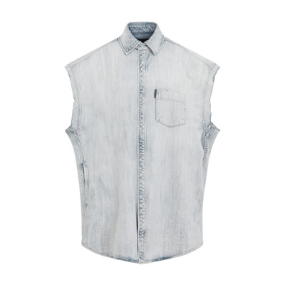 Bleached Ring Ripped Sleeve Shirt Balenciaga , Blue , Heren