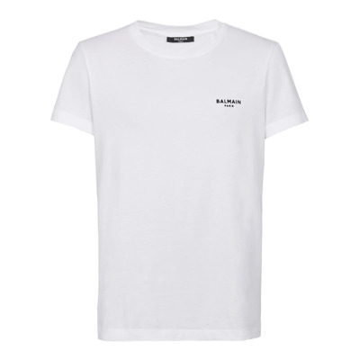 Casual Flocked Logo T-Shirt Balmain , White , Heren