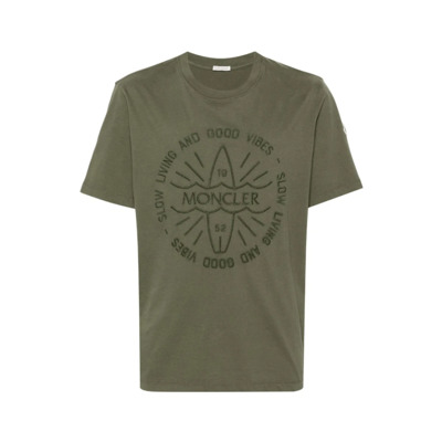 Geborduurd Logo Olijfgroen T-shirt Moncler , Green , Heren