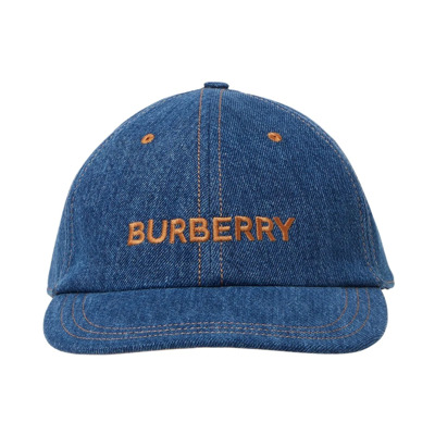 Geborduurde Denim Baseball Cap Burberry , Blue , Dames