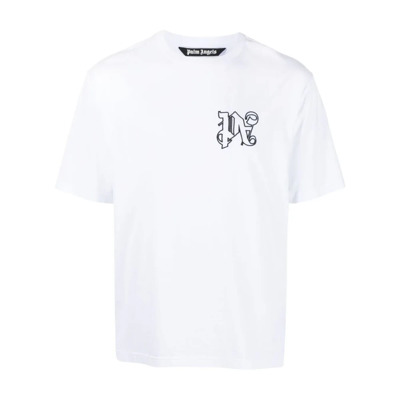 Geborduurde Monogram Crewneck T-shirts en Polos Palm Angels , White , Heren