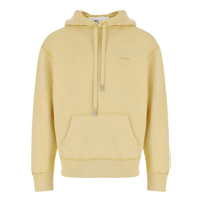 Gele Katoenen Hoodie met Logodetail Ami Paris , Yellow , Dames