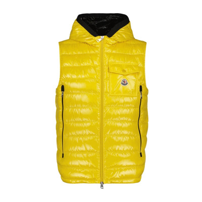 Gewatteerde Mouwloze Hoodie Vest Moncler , Yellow , Heren