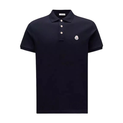 Logo Patch Polo Shirt Navy Moncler , Blue , Heren