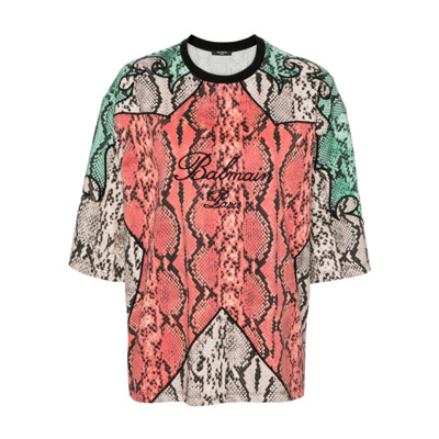 MultiColour Python Print Geborduurde T-shirts Balmain , Multicolor , Dames