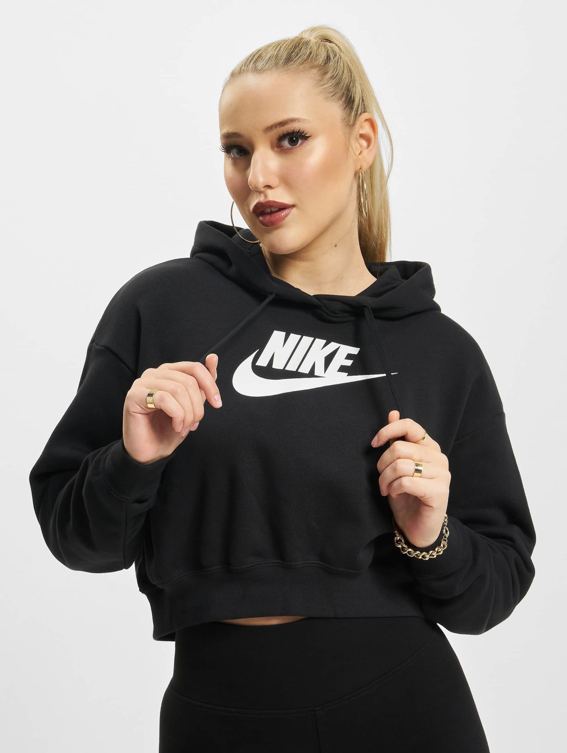 Nike Club Fleece GX Crop Hoodie Frauen,Unisex op kleur zwart, Maat XL