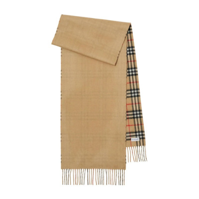 Omkeerbare Cashmere Sjaal met Franje Burberry , Beige , Dames