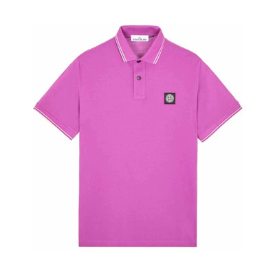 Pique Polo Shirt Logo Korte Mouw Stone Island , Purple , Heren