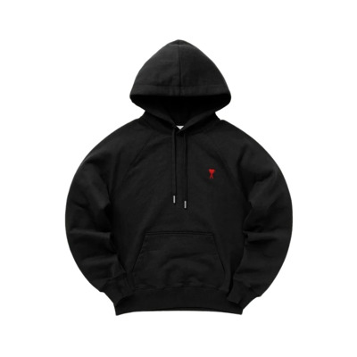 Rode Box Cut Hoodie Ami Paris , Black , Heren