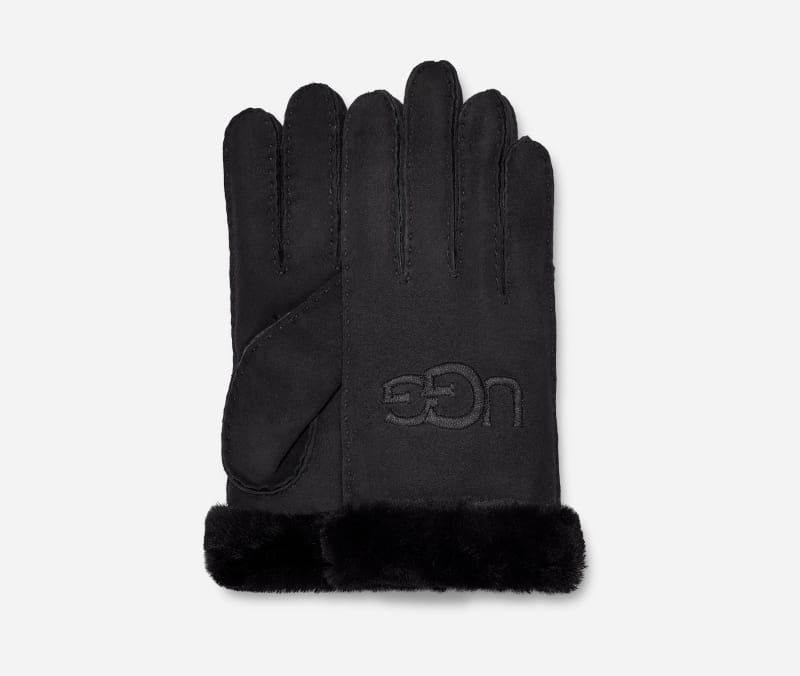 UGG® Handschoen van sheepskin met borduursels in Black, Maat S, Shearling