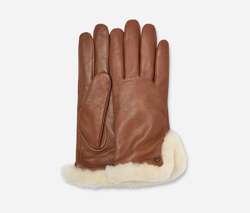 UGG® Handschoenen met split van leer en sheepskin voor Dames in Brown, Maat L, Shearling