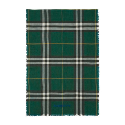 Vintage Check Wol-Zijde Sjaal Burberry , Green , Dames