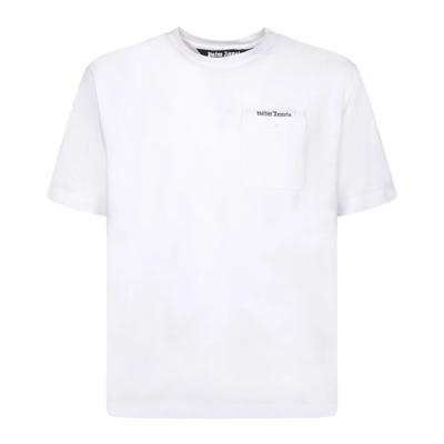 Wit Biologisch Katoenen T-Shirt met Zakje Palm Angels , White , Heren