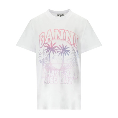 Wit Cocktail Logo Print T-Shirt Ganni , White , Dames