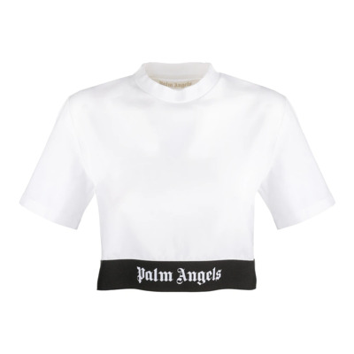 Witte Cropped T-Shirt Palm Angels , White , Dames