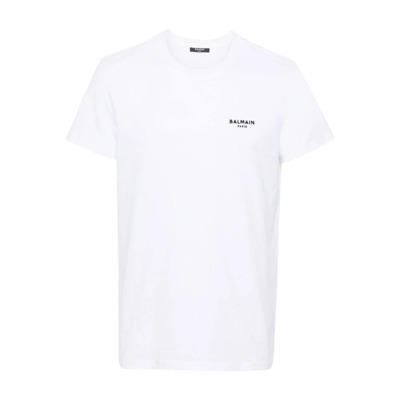 Witte Logo T-shirt met Ronde Hals Balmain , White , Heren