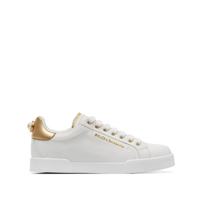 Witte Sneakers met Faux-Parel Versiering Dolce & Gabbana , White , Dames