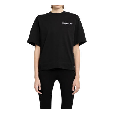 Zwart Katoenen T-Shirt met Logo Moncler , Black , Dames