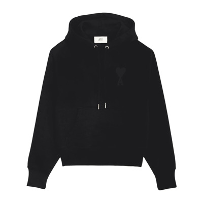 Zwarte Hart Katoenen Hoodie Ami Paris , Black , Heren