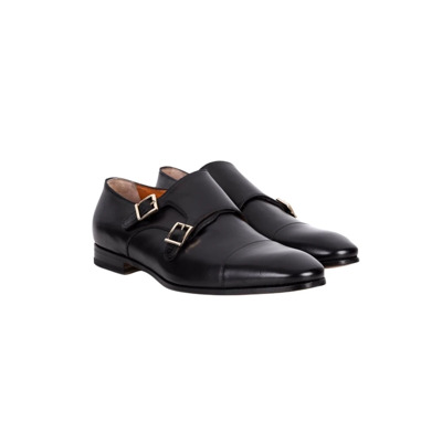 Zwarte Leren Heren Monk Strap Schoenen Santoni , Black , Heren