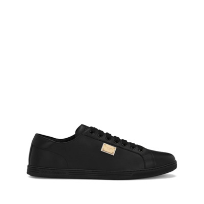 Zwarte platte schoenen met goudkleurig logo Dolce & Gabbana , Black , Heren