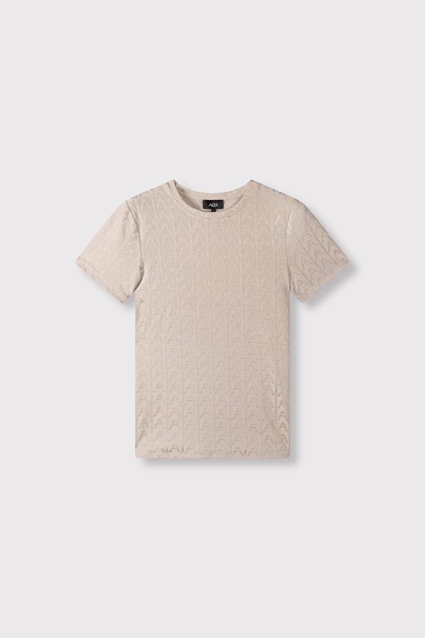 Alix The Label Ladeis knitted a jaquard t-shirt taupe