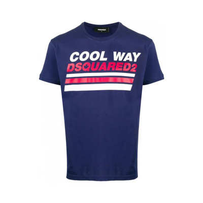 Blauw Logo Print T-Shirt Dsquared2 , Blue , Heren