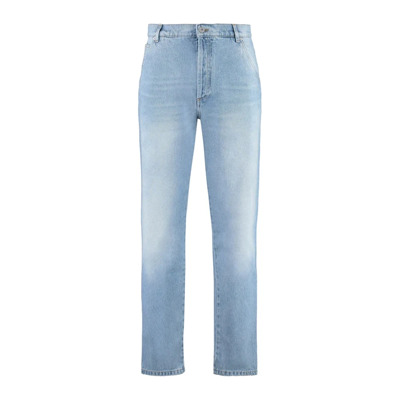 Blauwe Cropped Straight Jeans Balmain , Blue , Heren