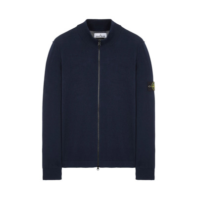 Blauwe Zip Sweater Katoen Geribbeld Stone Island , Blue , Heren