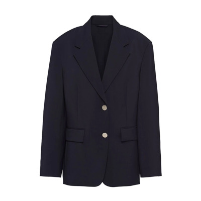 Blauwe wollen en mohair jas met klassieke revers en knoopsluiting Prada , Blue , Dames