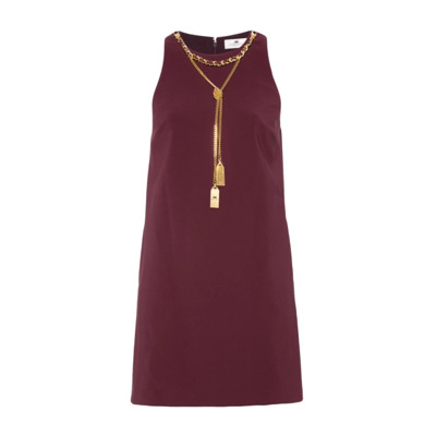 Bordeaux Rode Crepe Jurk met Ketting Elisabetta Franchi , Purple , Dames