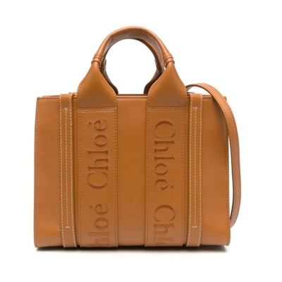 Bruin Leren Tote Tas met Logodetails Chloé , Brown , Dames