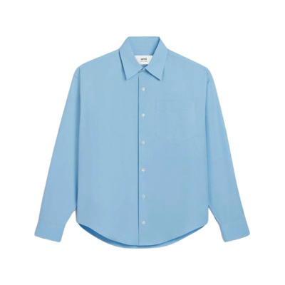 Cashmere Blue Boxy Shirt met Borduurwerk Ami Paris , Blue , Heren