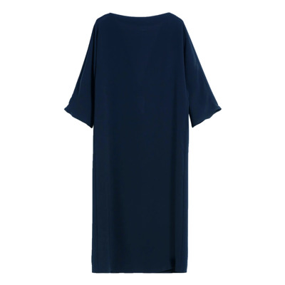 Elegante Blauwe Cady Jurk met Uitlopende Mouwen en Cagoule Motief Max Mara Studio , Blue , Dames