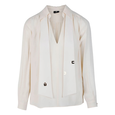 Elegante crèmekleurige blouse met V-hals en kraagdetails Elisabetta Franchi , White , Dames