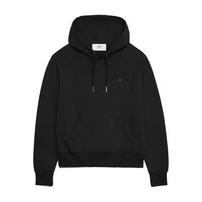 Geborduurd Logo Hoodie Zwart Katoen Ami Paris , Black , Heren