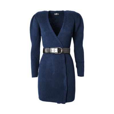 Gebreide Jurk Lange Mouwen V-Hals Elisabetta Franchi , Blue , Dames