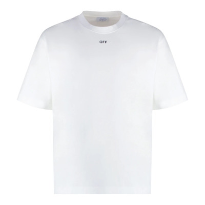 Geribbelde katoenen T-shirt Off White , White , Heren