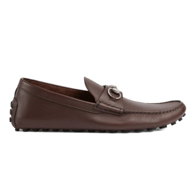 Koffiebruine leren rijloafers Gucci , Brown , Heren