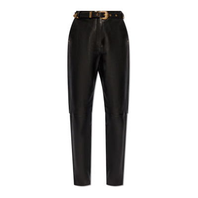 Leren hoge taille broek Balmain , Black , Dames