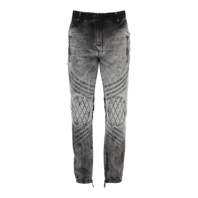 Motor Slim Fit Jeans met biker-geïnspireerd ontwerp Balmain , Gray , Heren