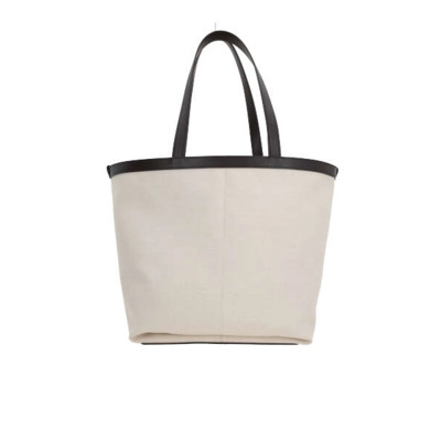 Natuurlijke canvas tote tas met donkerbruine leren afwerking Bottega Veneta , Beige , Dames