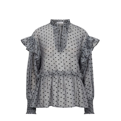 Polka Dot V-Frill Blouse Licht Grijs Co'Couture , Gray , Dames