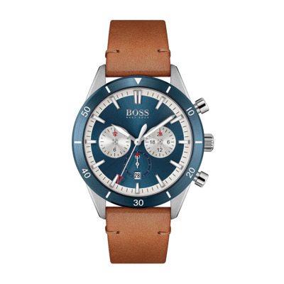 Stijlvol Leren Herenhorloge, Blauwe Kast Hugo Boss , Gray , Heren