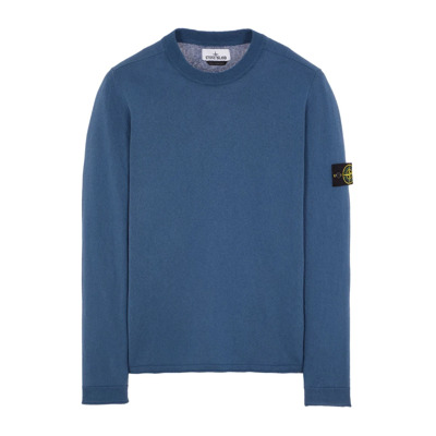 Stijlvolle ronde-hals gebreide trui voor mannen Stone Island , Blue , Heren