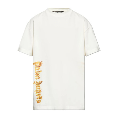 T-shirt met bedrukt logo Palm Angels , Beige , Heren