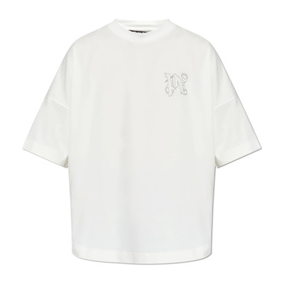 T-shirt met geborduurd logo Palm Angels , White , Heren